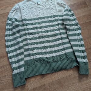 L.L. Bean Green and Cream Striped Sweater
